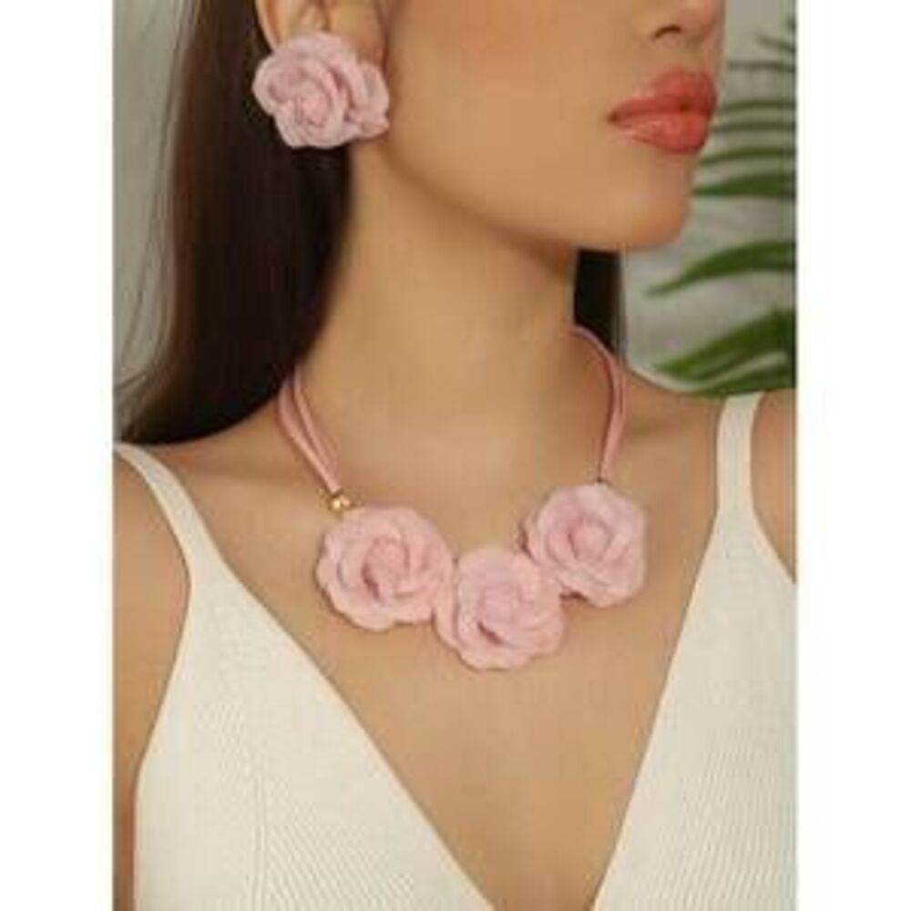 Handmade Floral Bib Necklace Earrings Boho Vintage Dopam Y2K Dainty